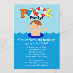 Summer POOL Party Geburtstag Einladung Boy