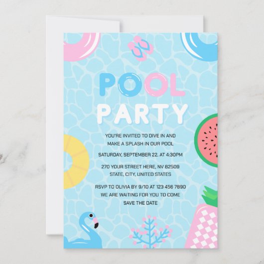 Summer Pool Party Gender Reveal Einladung (Vorderseite)