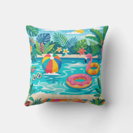 Summer Pool Party Illustration Throw Pillow Kissen