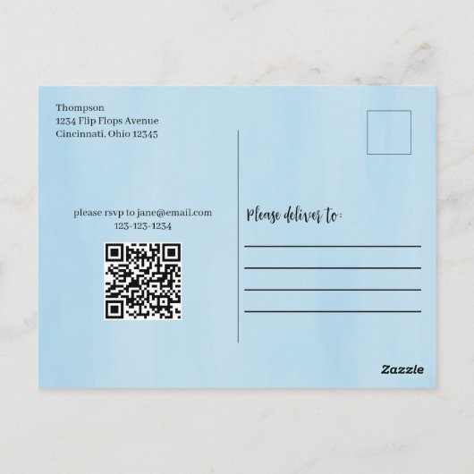 Summer Pool Party Niedlich Wasserfarbe Maßgeschnei Postkarte (Rückseite)