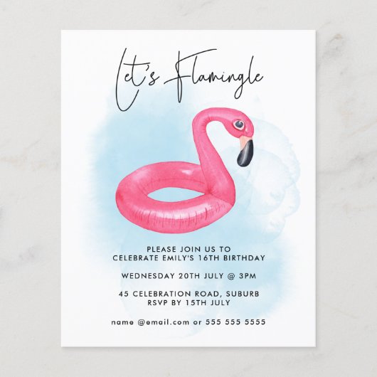 Summer Pool Party Pink Flamingo Teen Birthday Invi (Vorderseite)