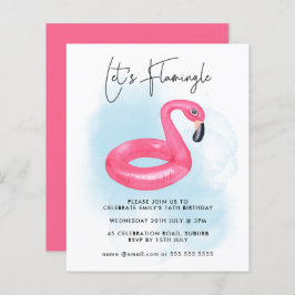 Summer Pool Party Pink Flamingo Teen Birthday Invi