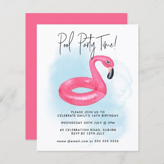 Summer Pool Party Pink Flamingo Teen Geburtstag (Vorne/Hinten)