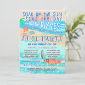 Summer Pool Party Schwimmen Fisch und Strand Einladung (Stehend Vorderseite)