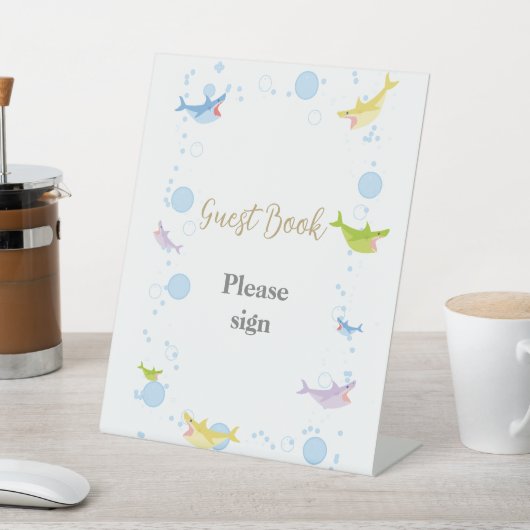 Summer Pool Party Shark Float Gästebuch Sockelschild (In SItu)