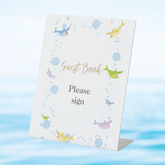 Summer Pool Party Shark Float Gästebuch Sockelschild