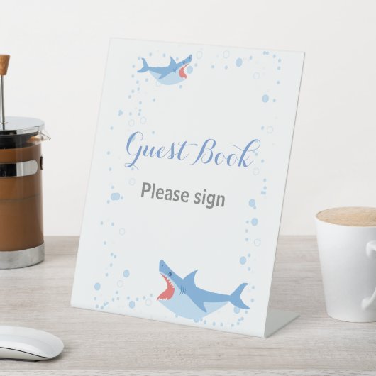 Summer Pool Party Shark Float Guest Book Geburtsta Sockelschild (In SItu)