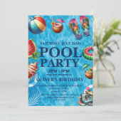 summer Pool Party,Swimming Birthday Invitation Einladung (Stehend Vorderseite)