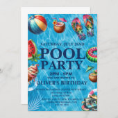 summer Pool Party,Swimming Birthday Invitation Einladung (Vorne/Hinten)