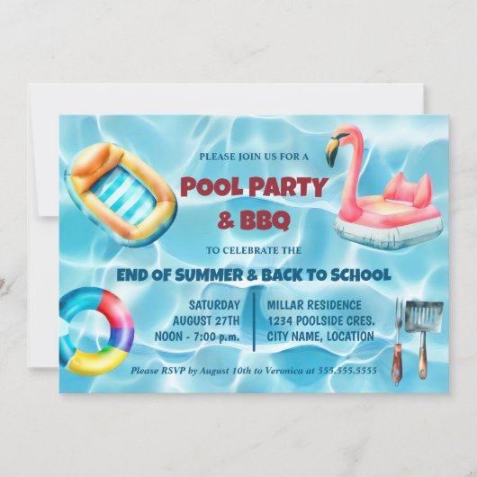 Summer Pool Party und GRILLEN Einladung (Vorderseite)