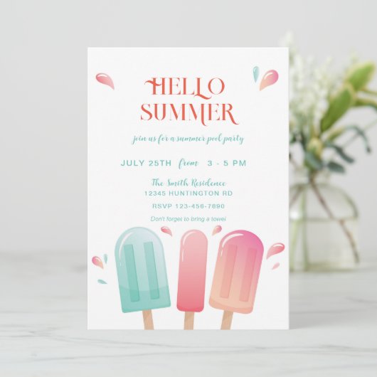 Summer Pool Partys Backyard GRILLEN Bash Einladung (Stehend Vorderseite)