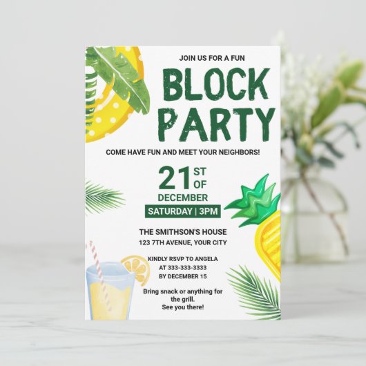 Summer Pool Snack Picknick Spaß Nachbarn Block Par Einladung (Stehend Vorderseite)