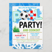 Summer Pool Soccer Party Einladung (Vorne/Hinten)