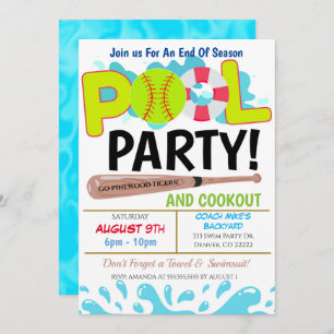 Summer Pool Softball Party Einladung