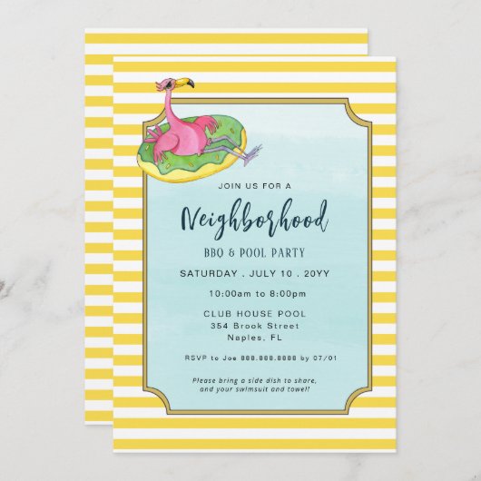 Summer Pool und Block Party Einladung (Vorne/Hinten)