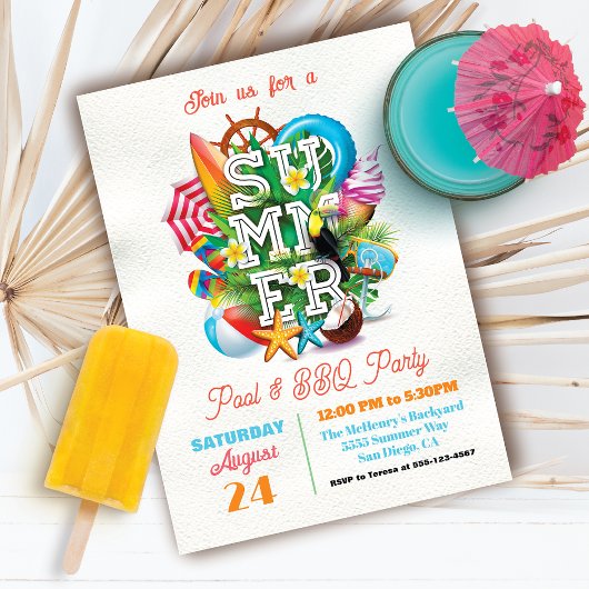 Summer Pool und GRILLEN Party Einladung