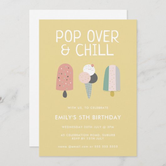 Summer Pop Over & Chill Popsiary Party Geburtstag Einladung (Vorne/Hinten)