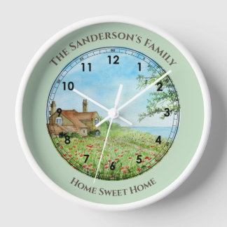Summer Poppy Field Landschaft Wasserfarbe Zahl Uhr