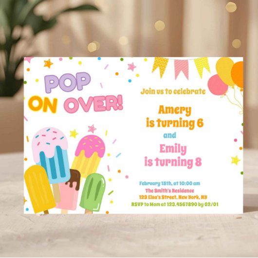 Summer Popsicle Kids Joint Birthday Einladung
