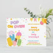 Summer Popsicle Kids Joint Birthday Einladung (Stehend Vorderseite)