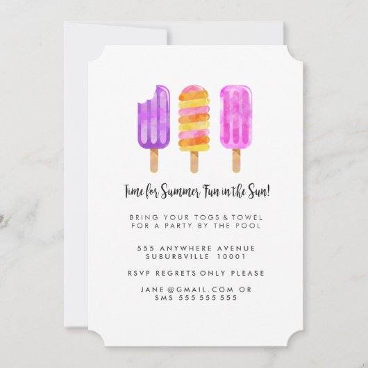 Summer Popsicles Ice Cream Pool Party laden Einladung (Vorderseite)