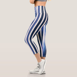 Summer Popular Navy Blue Boat Stripes Collection Capri Leggings