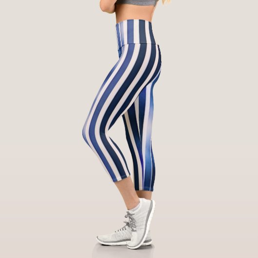 Summer Popular Navy Blue Boat Stripes Collection Capri Leggings (Links)
