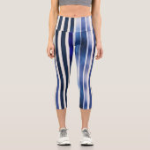 Summer Popular Navy Blue Boat Stripes Collection Capri Leggings (Vorderseite)
