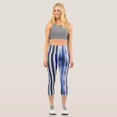 Summer Popular Navy Blue Boat Stripes Collection Capri Leggings (Vorderseite)