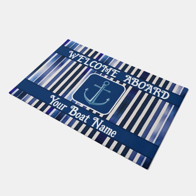 Summer Popular Navy Blue Boat Stripes Collection Fußmatte (Schrägansicht)