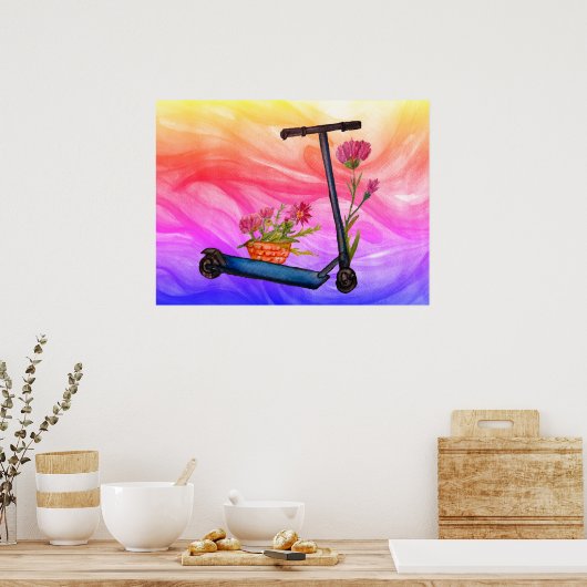 Summer Poster Push Scooter Floral Art (Küche)