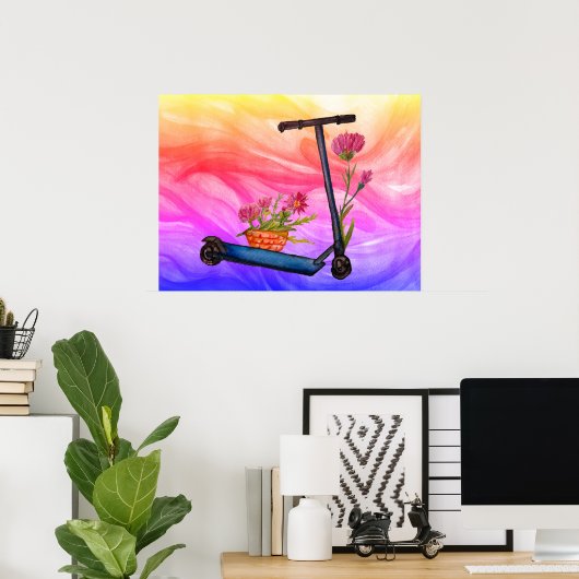 Summer Poster Push Scooter Floral Art (Heimbüro)