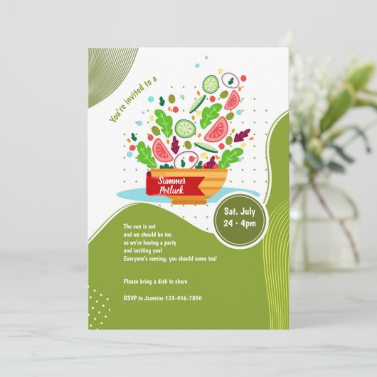 Summer Potluck Party Einladung (Stehend Vorderseite)
