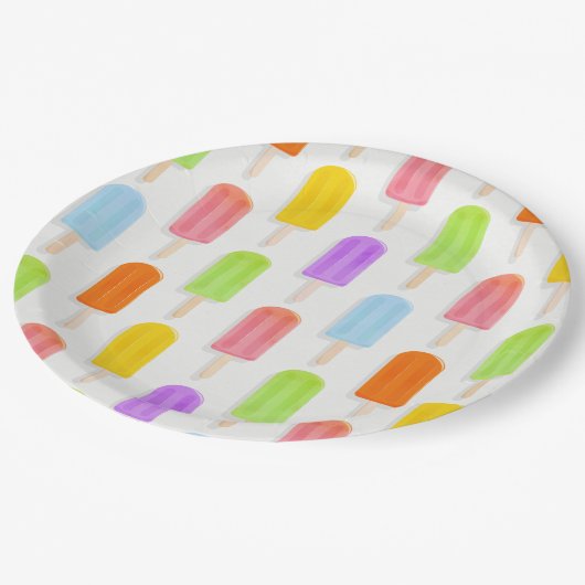 Summer Rainbow Popsicles Pattern Pappteller (Schrägansicht)