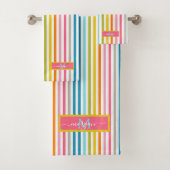 Summer Rainbow Strips Monogram Script Badhandtuch Set (Insitu)