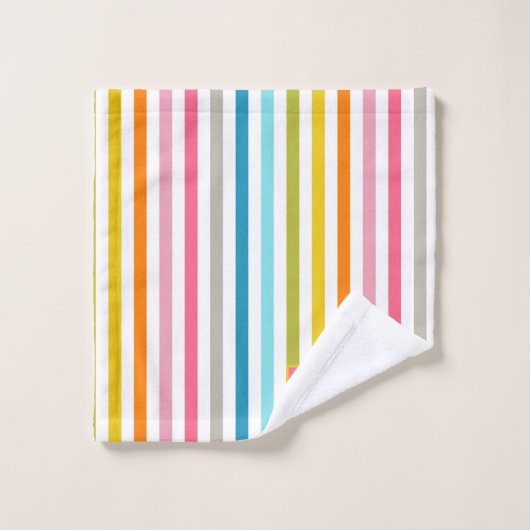 Summer Rainbow Strips Monogram Script Badhandtuch Set (Waschlappen)