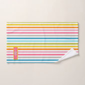 Summer Rainbow Strips Monogram Script Badhandtuch Set (Handtuch)