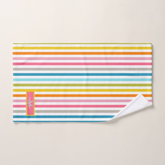 Summer Rainbow Strips Monogram Script Badhandtuch Set (Handtuch)