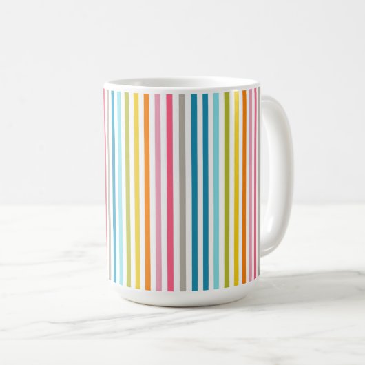 Summer Rainbow Strips Monogram Script Kaffeetasse (VorderseiteRechts)