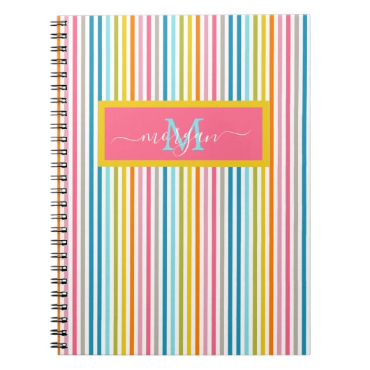 Summer Rainbow Strips Monogram Script Notizblock (Vorderseite)