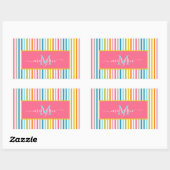 Summer Rainbow Strips Monogram Script Rechteckiger Aufkleber (Blatt)