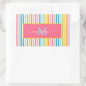 Summer Rainbow Strips Monogram Script Rechteckiger Aufkleber (Tasche)