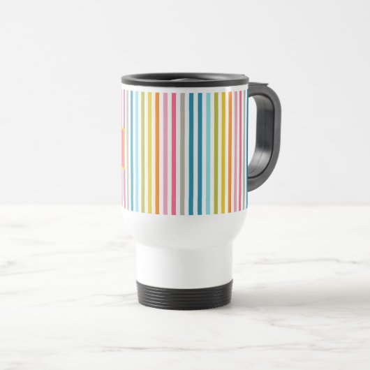 Summer Rainbow Strips Monogram Script Reisebecher (VorderseiteRechts)