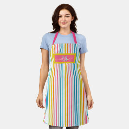 Summer Rainbow Strips Monogram Script Schürze