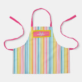 Summer Rainbow Strips Monogram Script Schürze (Vorderseite)