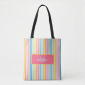 Summer Rainbow Strips Monogram Script Tasche (Vorderseite)