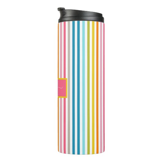 Summer Rainbow Strips Monogram Script Thermosbecher (Nach rechts gedreht)