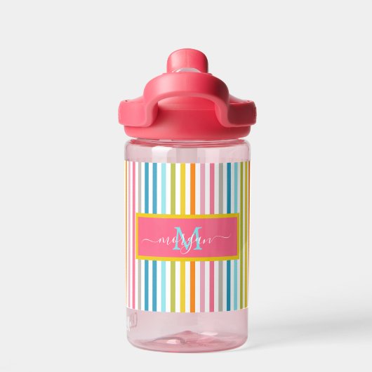Summer Rainbow Strips Monogram Script Trinkflasche (Rückseite)
