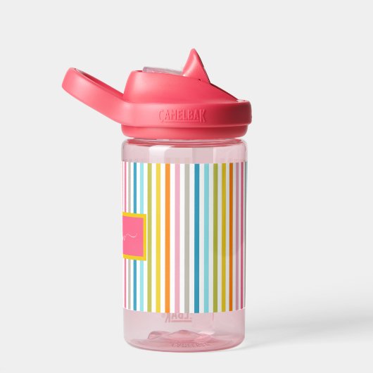 Summer Rainbow Strips Monogram Script Trinkflasche (rechts)