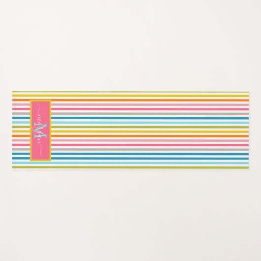 Summer Rainbow Strips Monogram Script Yogamatte (Vorderseite (Horizontal))